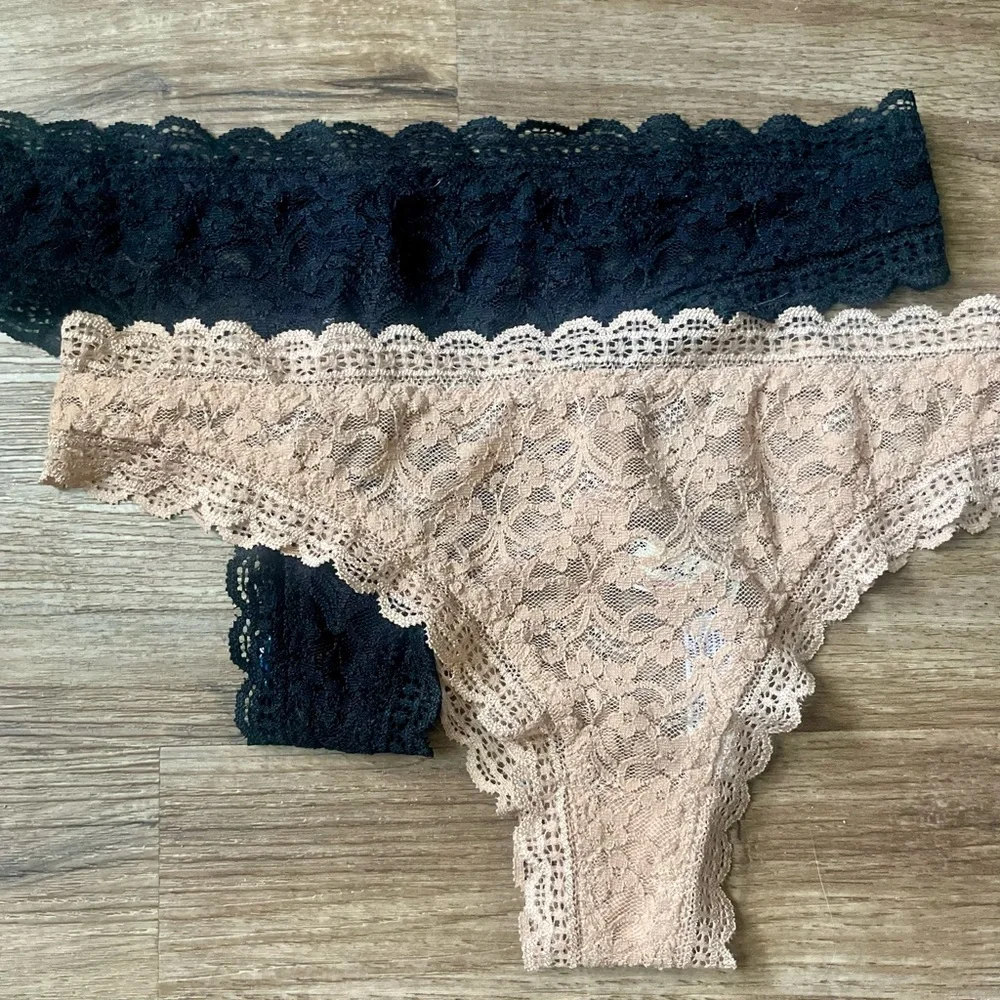 Free People Tanga Black & Nude Sheer Lace Panties Bundle